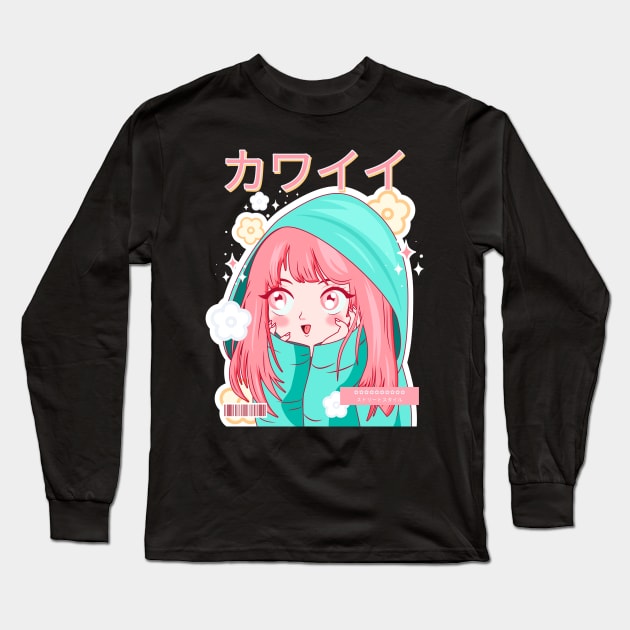 Cute Smiling Anime Girl - Anime Lover Long Sleeve T-Shirt by Dener Queiroz